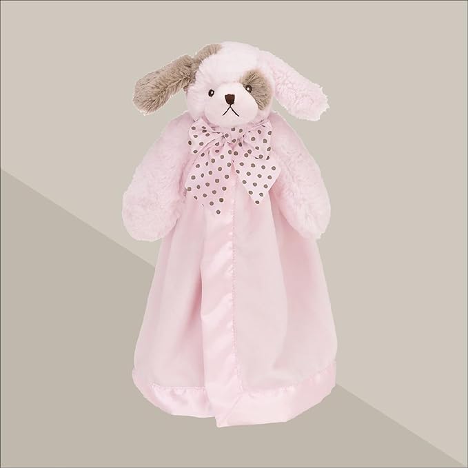Bearington Baby Wiggles Snuggler, 15 Inch Pink Puppy Dog Plush Stuffed Animal Security Blanket Lovey for Babies