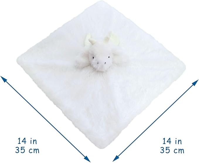Baby White Dragon Soft Stuffed Animal Security Blanket, Plush Dinosaur Character Lovey Blanket, Baby Shower/Nursery Gift, Newborn Infant Toddler Snuggle Blankie for Girls Boys, 14 Inches