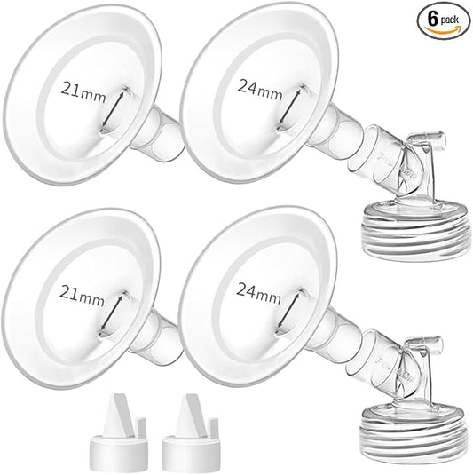 PumpMom-us 21mm and 24mm Oval Flanges Compatible with Spectra S2 S1 9 Plus Pump Parts, Replacement Breast Shield and Duckbill Valves for Spectra Pump Accessories (21mm + 24mm)