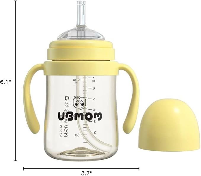 No-spill, Backflow prevention Sippy Cup with Straw, PPSU Learner Cup with Handle for Baby and Toddlers, BPA free, 6.76oz (Banana)