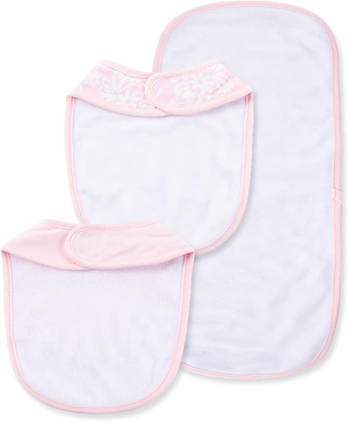 Little Me Clothes for Baby Boys’ and Girls’ 2 Bibs and 1 Burp Cloth Set, Soft Cotton Feeding Essentials with Velcro Closures