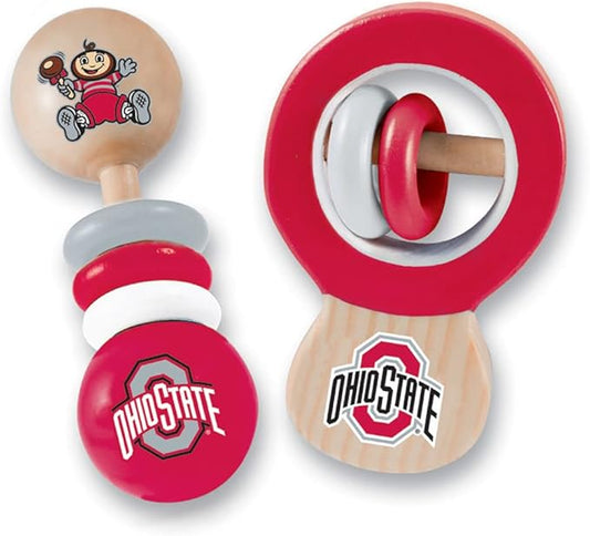 BabyFanatic Wood Rattle 2 Pack - NCAA Ohio State Buckeyes - Officially Licensed Baby Toy Set