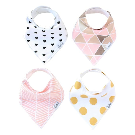 Copper Pearl 4 Pack Soft Cotton Baby Bibs for Drooling and Teething, Absorbent Drool Bibs for Baby Girl, Adjustable to Fit Newborns to Toddlers, Tons of Styles (Blush Set)