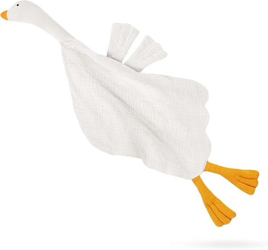 Baby Toys Lovey Blanket Soft Goose Toys for Newborn Essentials 0-6 Months, Sensory Stuffed Animal Security Blanket for Boys and Girls (Goose-White)