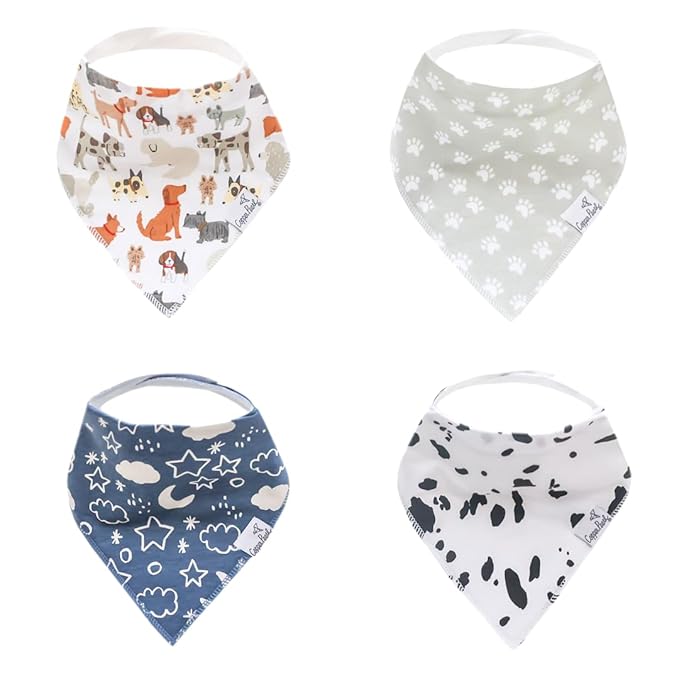Copper Pearl 4 Pack Soft Cotton Baby Bibs for Drooling and Teething, Absorbent Drool Bibs for Baby Girl and Boy, Adjustable to Fit Newborns to Toddlers, Tons of Styles (Rufus)