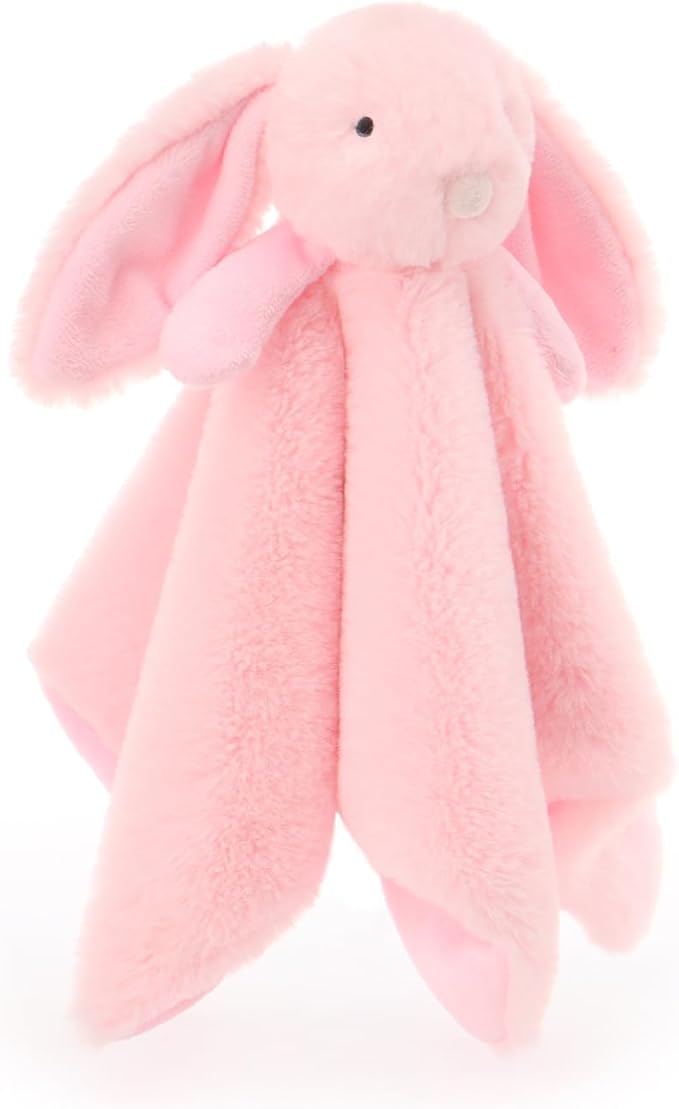 Apricot Lamb Stuffed Animals Pink Bunny Rabbit Security Blanket Infant Baby Lovey (Pink Bunny)