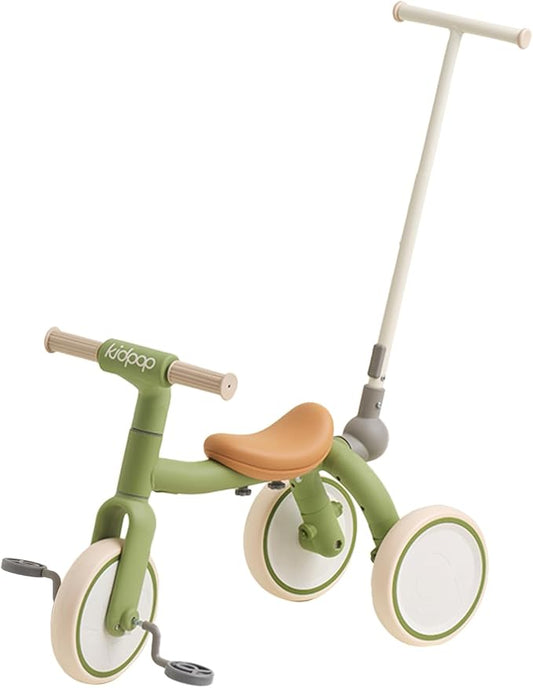 4-in-1 Toddler Tricycle with Adjustable Push Handle for 1-4 Year Old,Birthday Gift and Toy for Boys and Girls Removable Pedals Balance Bike&Scooter (Green)