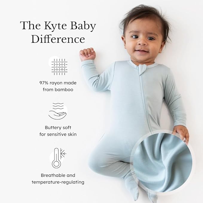 KYTE BABY Unisex Zipper Closure Footies, Rayon Made From Bamboo, 0-24 Months