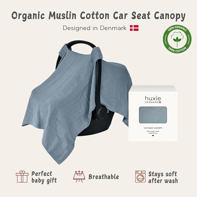 Car Seat Cover Baby - Organic Cotton - Carseat Covers Baby - Carseat Cover - Car Seat Canopy - Carseat Canopy - 100% Muslin Cotton, 43" x 32" (Tradewinds)