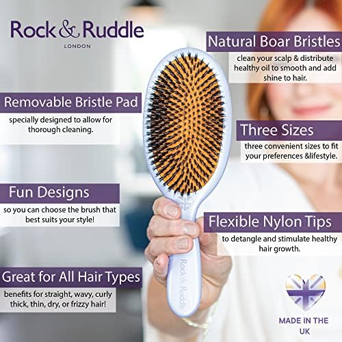 Rock & Ruddle Soft White Natural Boar Bristle Hairbrush for Babies and Young Children | Perfect for Fine Hair Detangling and Smoothing - Cute Cats