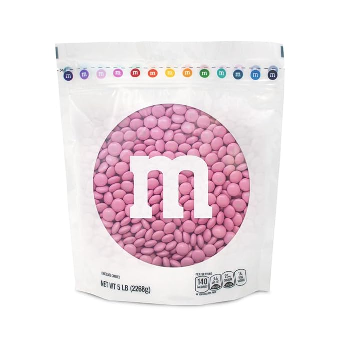 M&M’S WORLD Pink Milk Chocolate Candy, 5lbs of M&M'S in Resealable Pack for Candy Bars, Birthdays, Baby Showers, Gender Reveals, It's A Girl, Dessert Tables & DIY Party Favors