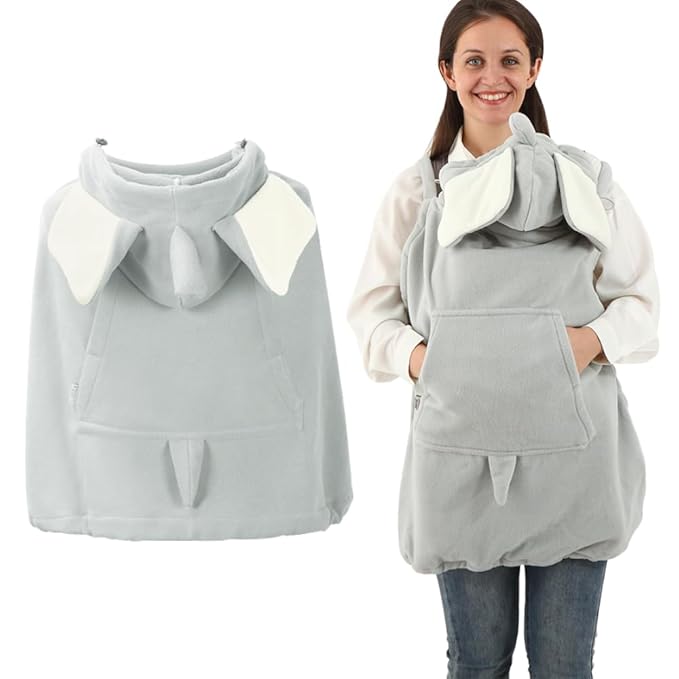 Baby Carrier Cover Stroller Cover -Newborn Hooded Stretchy Cloak Reversible,Cloak Kangaroo Hoodie Baby, Suit for All Seasons-Gray