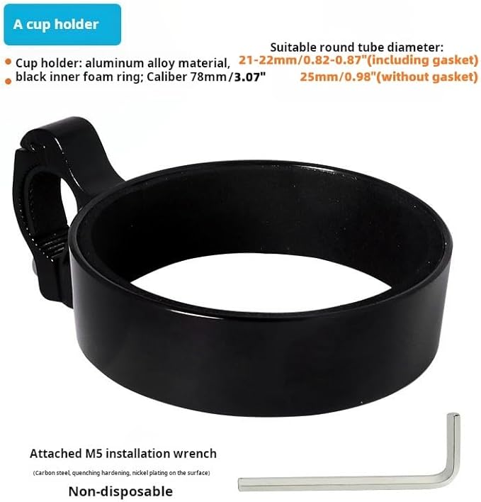 Premium Aluminium Bike Handlebar Cup Holder - Secure, Stylish, and Versatile, Baby Strollers Available (A Cup Holder-Black)