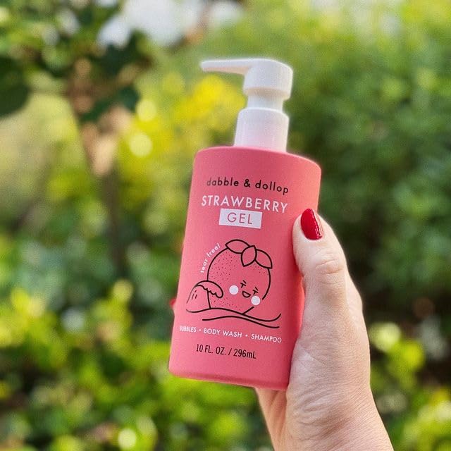 Dabble & Dollop Strawberry Body Wash & Shampoo – 3-in-1 Natural Bubble Bath for Kids, Made in USA, No Parabens or Sulfates, Vegan, Gluten-Free, Tear-Free (10oz, Pack of 2)