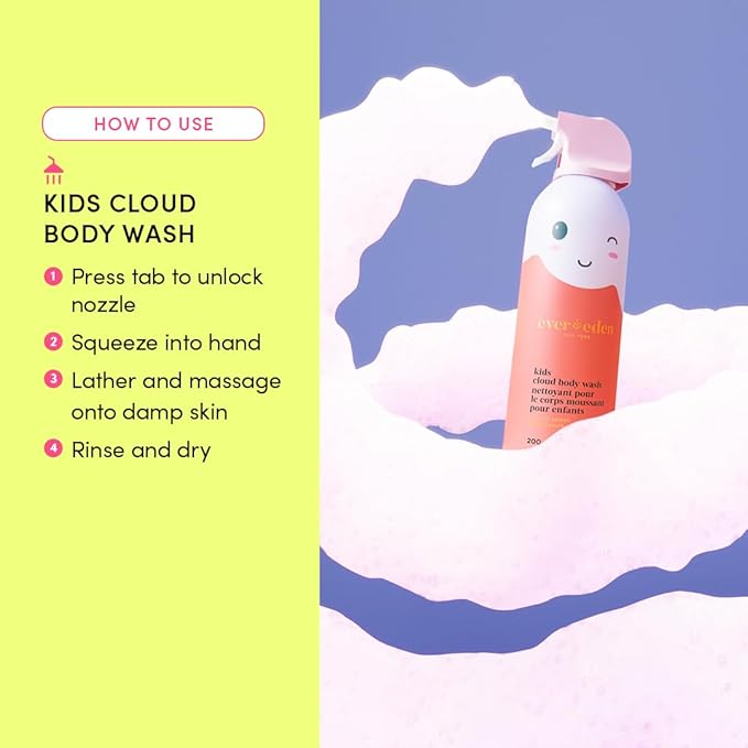 Evereden Kids Cloud Body Wash (6.7 fl. oz., Juicy Citrus): Creamy Nourishing Cloud-Like Texture Toddler Body Wash - Gentle Hydrating Body Wash for Kids with Delicate Skin