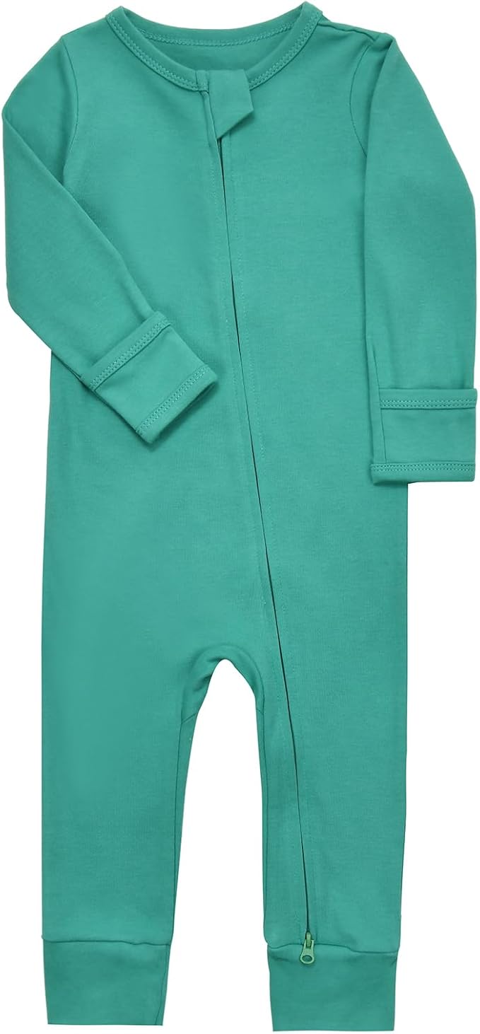 Aablexema Baby Cotton Fooltess Pajamas with Mitten, 3-pack Infant Romper Zip Up One Piece Jumpsuits Outfit