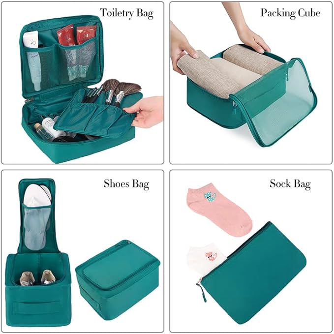 BAGAIL 8 Set Packing Cubes Luggage Packing Organizers for Travel Accessories (Aqua Color)