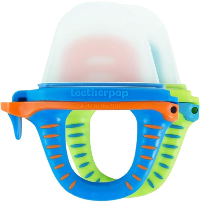 Teetherpop Fillable Silicone Teether for Babies – Breastmilk Popsicle Molds for Teething with Spill-Proof Sippy Slits – Freezable Baby Teethers for Liquids & Purées - Cool Relief BlueOrange, LimonTeal