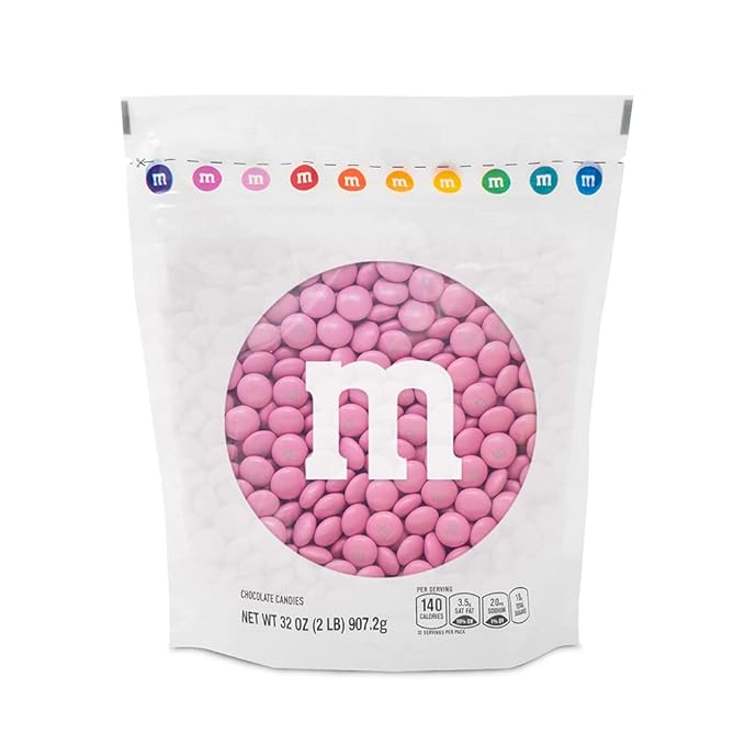 M&M’S WORLD Pink Milk Chocolate Candy 2lb Resealable Pack for Party Favors Decor Baby Shower Gender Reveal Valentines Day and Dessert Tables