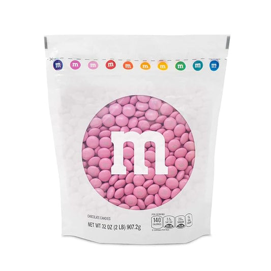 M&M’S WORLD Pink Milk Chocolate Candy 2lb Resealable Pack for Party Favors Decor Baby Shower Gender Reveal Valentines Day and Dessert Tables