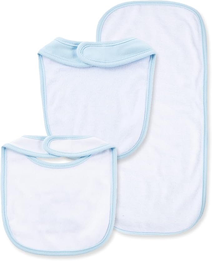 Little Me Clothes for Baby Boys’ and Girls’ 2 Bibs and 1 Burp Cloth Set, Soft Cotton Feeding Essentials with Velcro Closures