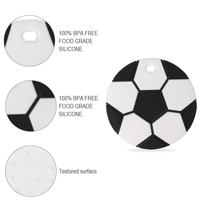 Baby Food Grade Silicone Sport Ball Teether Toy with Pacifier Clip Holder,Teething Toys Gift Set for 3 Months+ Boys and Girls,Freezer Safe,BPA Free. (Soccer)