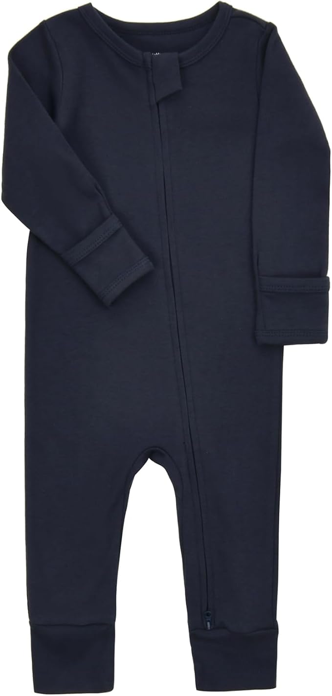 Aablexema Baby Cotton Fooltess Pajamas with Mitten, 3-pack Infant Romper Zip Up One Piece Jumpsuits Outfit