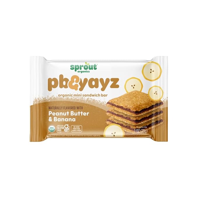 Sprout Organics, PB & Yayz Toddler Snack Bars, Peanut Butter & Banana, 5 Individual Bars 1.02 oz Each (6-boxes)