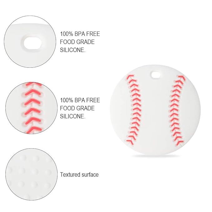 Baby Food Grade Silicone Sport Ball Teether Toy with Pacifier Clip Holder,Teething Toys Gift Set for 3 Months+ Boys and Girls,Freezer Safe,BPA Free. (Baseball)