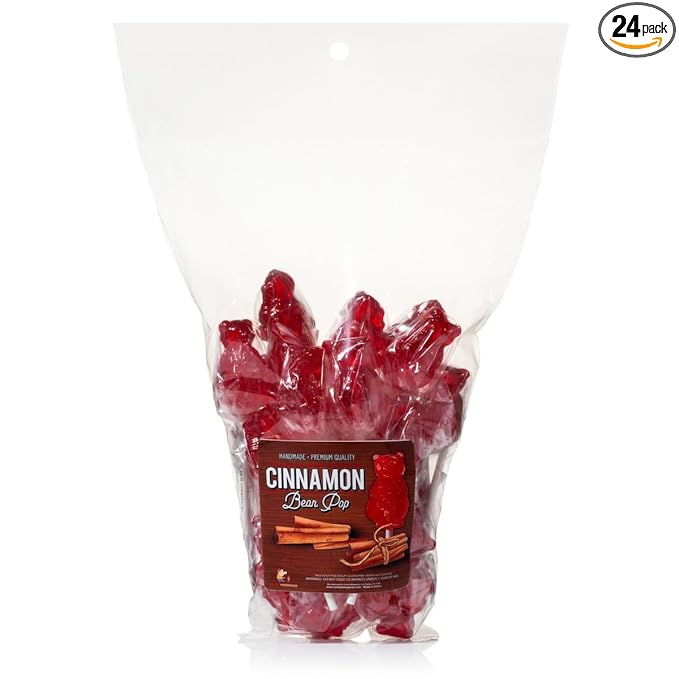 Cinnamon Bear Pops Lollipop Suckers: Individually Wrapped Baby Bear Candy on a Stick by Espeez - Cinnamon Bears (24 Count)