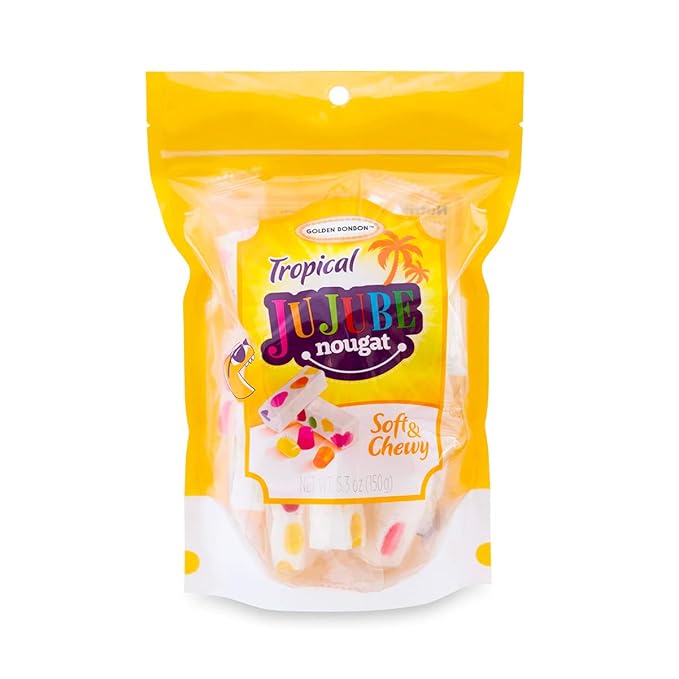 Golden Bonbon Italian Tropical Jujube Nougat Candy, Soft and Chewy With Fruity Jelly Beans Original Recipe (5.3 Oz, Tropical)