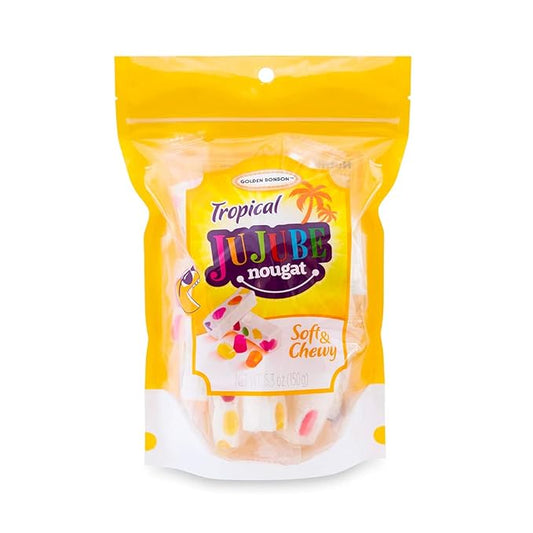 Golden Bonbon Italian Tropical Jujube Nougat Candy, Soft and Chewy With Fruity Jelly Beans Original Recipe (5.3 Oz, Tropical)