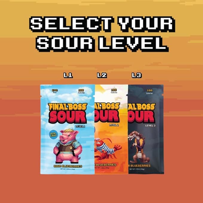 Final Boss Sour Candy, Sour Blueberries, 10 Pack, Level 2, Fruit Chews with Real Dried Fruit, No Artificial Colors or Flavors, Low Calorie Snack for Kids, Teens, Adults, Lunch Boxes & On The Go