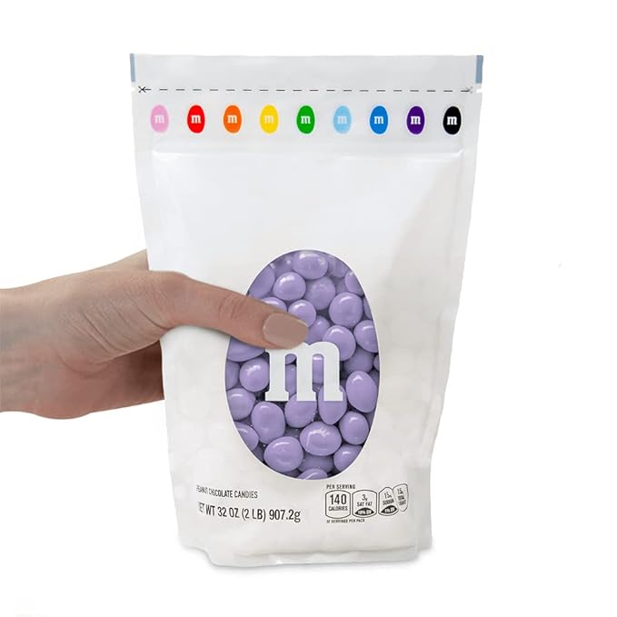 M&M’S Peanut Light Purple Chocolate Candy - 2lbs of Bulk Candy in Resealable Pack for Candy Buffet, Birthday Parties, Theme Meetings, Candy Bar, Sweet Stuff for DIY Party Favors or Edible Decoration