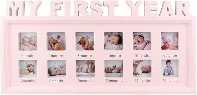 My First Year Frame Baby Picture Keepsake Frame for Photo Memories, Pink