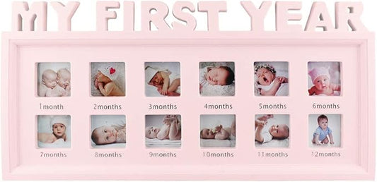 My First Year Frame Baby Picture Keepsake Frame for Photo Memories, Pink