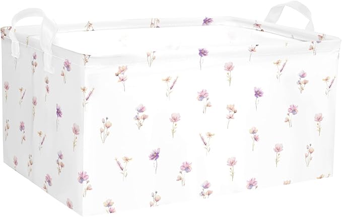 Wild Flowers Shelf Basket Floral Baby Shower Basket for Kids Girls Room Rectangle Clothes Toys Cube Storage Basket (Flowers)