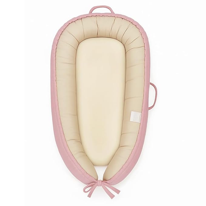 Infant Lounger, Portable Baby Nest Cover, 100% Cotton, Breathable & Reversible, Baby Lounger for Newborn, Adjustable Baby Floor Seat for Tummy Time, Essentials for Newborns (Pink)