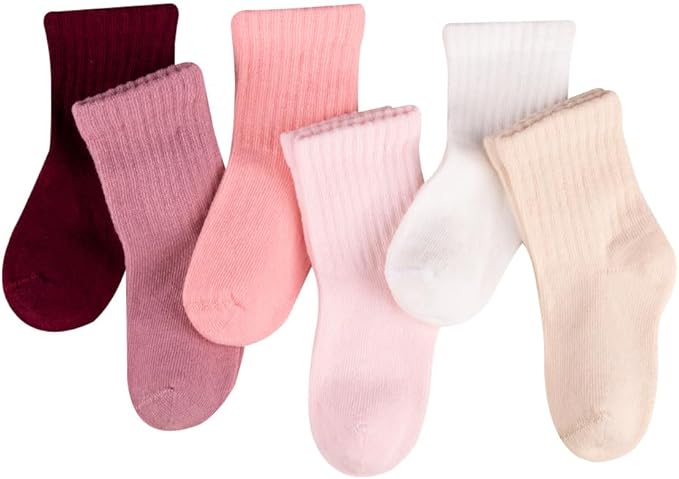 Bella Seamless-Toe Turkish Cotton Ribbed Crew Socks - Stylish and Cozy 6-Pack Baby & Toddler Socks