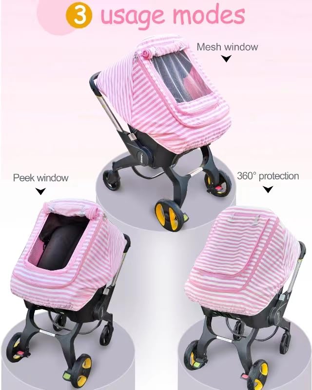 Car Seat Covers for Babies,Baby Car Seat Cover for Boys Girls, Windproof Infant Carseat Cover,Kick-Proof Car Seat Canopy with Breathable Mesh Peep Window(Pink Stripe)