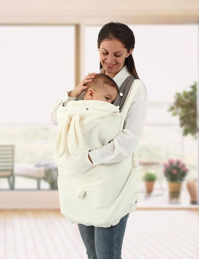 Baby Carrier Cover Stroller Cover -Newborn Hooded Stretchy Cloak Reversible,Cloak Kangaroo Hoodie Baby, Suit for All Seasons-White