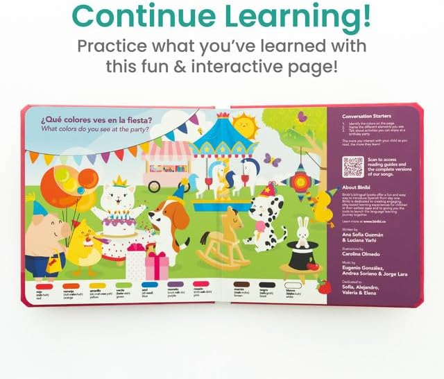 Binibi Spanish Musical Colors at The Birthday Party | Spanish Learning for Kids | Bilingual Children's Book for Babies & Toddlers 1-3 | Libro en espaol para bebes
