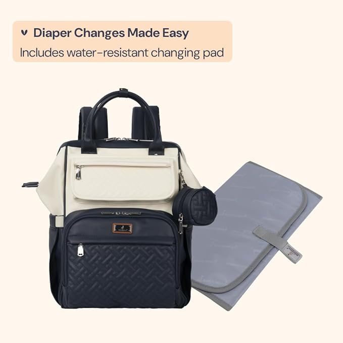 BabbleRoo Leather Diaper Bag Backpack, Multifunction Large Bags with Changing Pad & Stroller Straps Pacifier Case, Unisex Stylish Travel Back Pack Nappy for Moms Dads (Blueberry Cream)