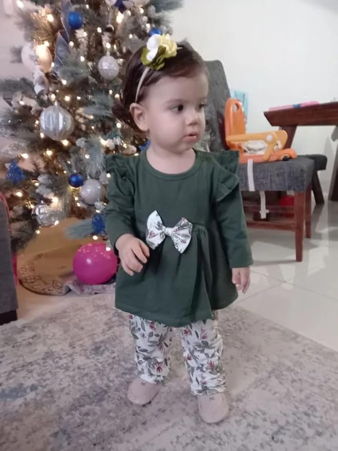 3PCS Baby Girl Clothes Ruffle Floral Shirt Tops Pants Headband Outfit Sets