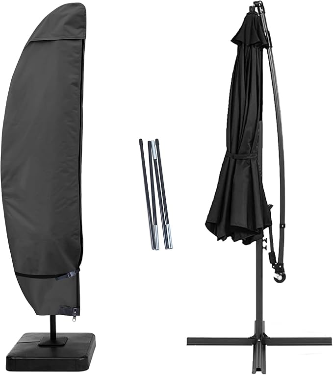 Porch Shield Patio Umbrella Cover - Outdoor Waterproof Garden Offset Banana Parasol Cover Fits Cantilever Offset Umbrella 12-14 Feet, Black
