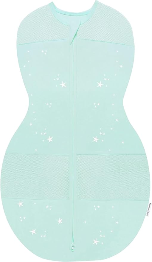 Happiest Baby Sleepea 5-Second Swaddle - 100% Organic Cotton Baby Swaddle Blanket - Doctor Designed Promotes Healthy Hip Development (Teal Stars, X-Large)