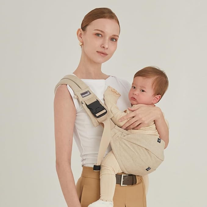 GOOSEKET 365 Toddler Carrier, 100% Cotton, Lightweight, Easy-to-USE, Portable, Suitable from 6-48 Months, Supports UP to 44LBS (Beige)