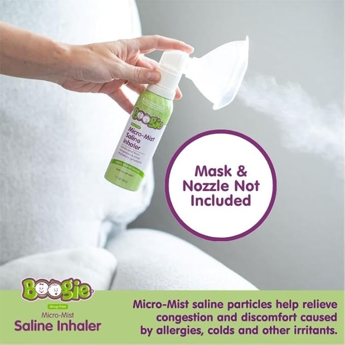 Boogie Micro-Mist Saline Inhaler Refill, Baby Nose Congestion Relief, Nasal Spray for Kids, Pediatrician Recommended, Unscented, 1.7 oz (Pack of 1)