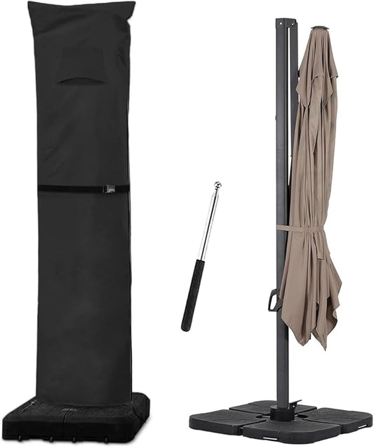 Patio Umbrella Parasol Cover with Air Vent,600D and Waterproof Cantilever Umbrella Covers, Anti-UV Umbrella Covers with Telescopic Support Pole (3-Black, Cantilever 9'-13')