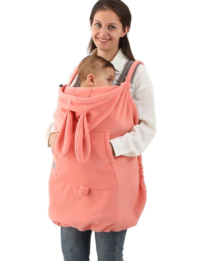 Baby Carrier Cover Stroller Cover -Newborn Hooded Stretchy Cloak Reversible,Cloak Kangaroo Hoodie Baby, Suit for All Seasons-Pink
